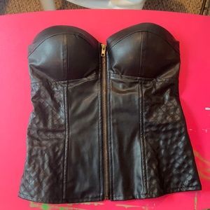 Faux leather strapless top